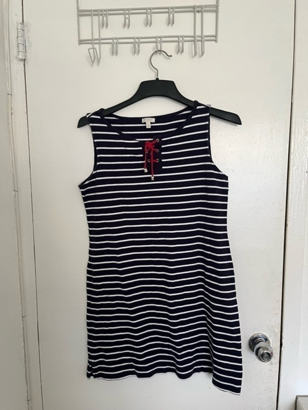 Talbots Navy & White Striped Sleeveless Dress with Red Lace-Up Sailor style